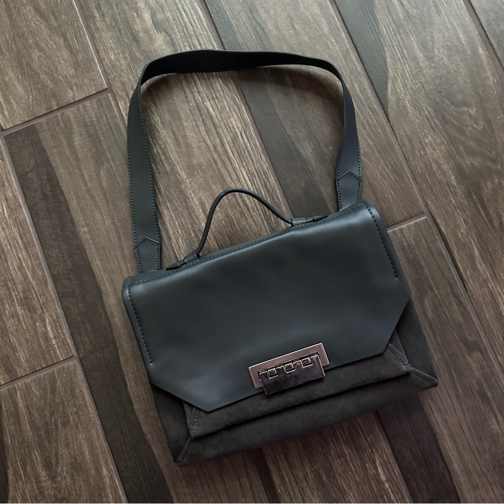 ZAC Zac Posen Eartha Envelope Suede Courier Crossbody Purse Bag in Slate Gray